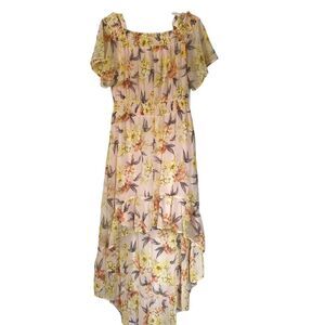 Lily Rose Pink Floral High Low Open Shoulder Midi Dress Size Large
